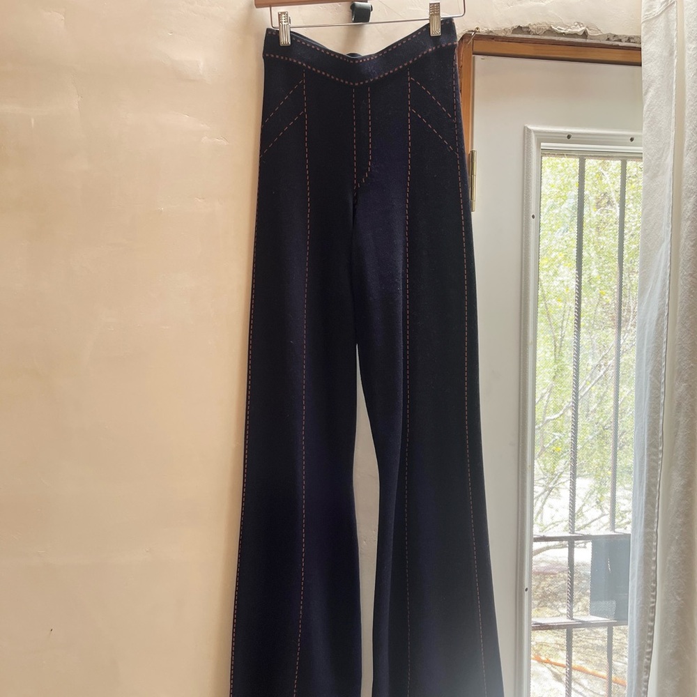 Staud flared 60’s western knit pants with stitching detail - Navy